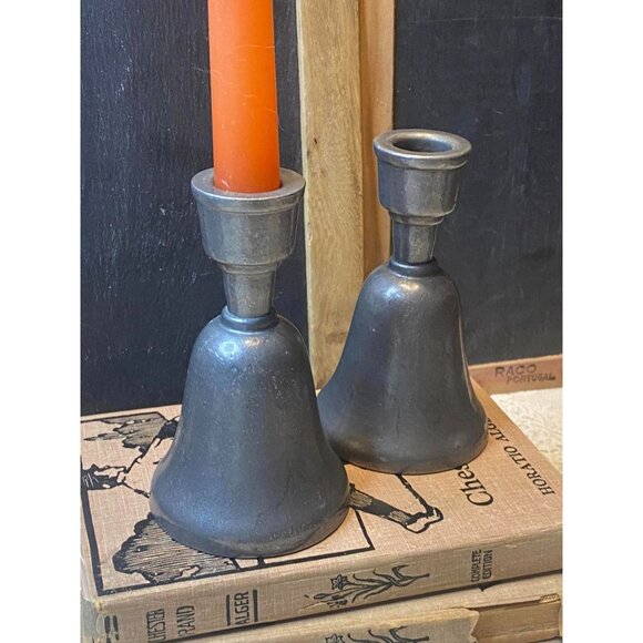 Vintage Pewter Bell Candlestick Holders Set Of 2 Anvil Hallmark - Picture 4 of 5